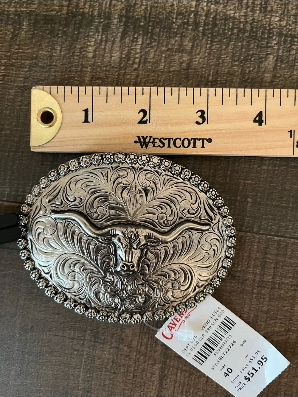 AndWest Men's Silver Longhorn Belt Buckle Western Oval‎ Steer Berry Edge NWT